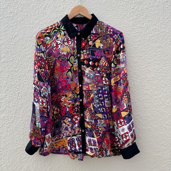 Robert Graham 100% Silk Long Sleeve Printed Button Down Blouse - Picture 1 of 5
